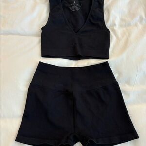 Black Ribbed Crop Top and Shorts Set